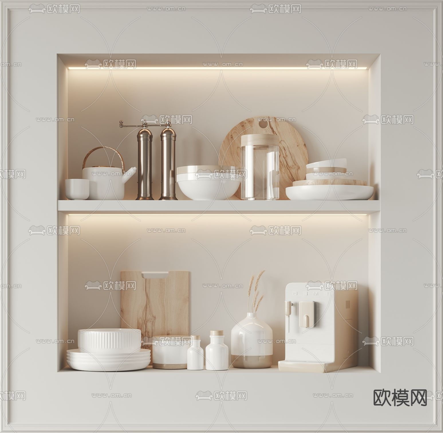 奶油风碗碟 厨房器具su模型下载（渲染图1）