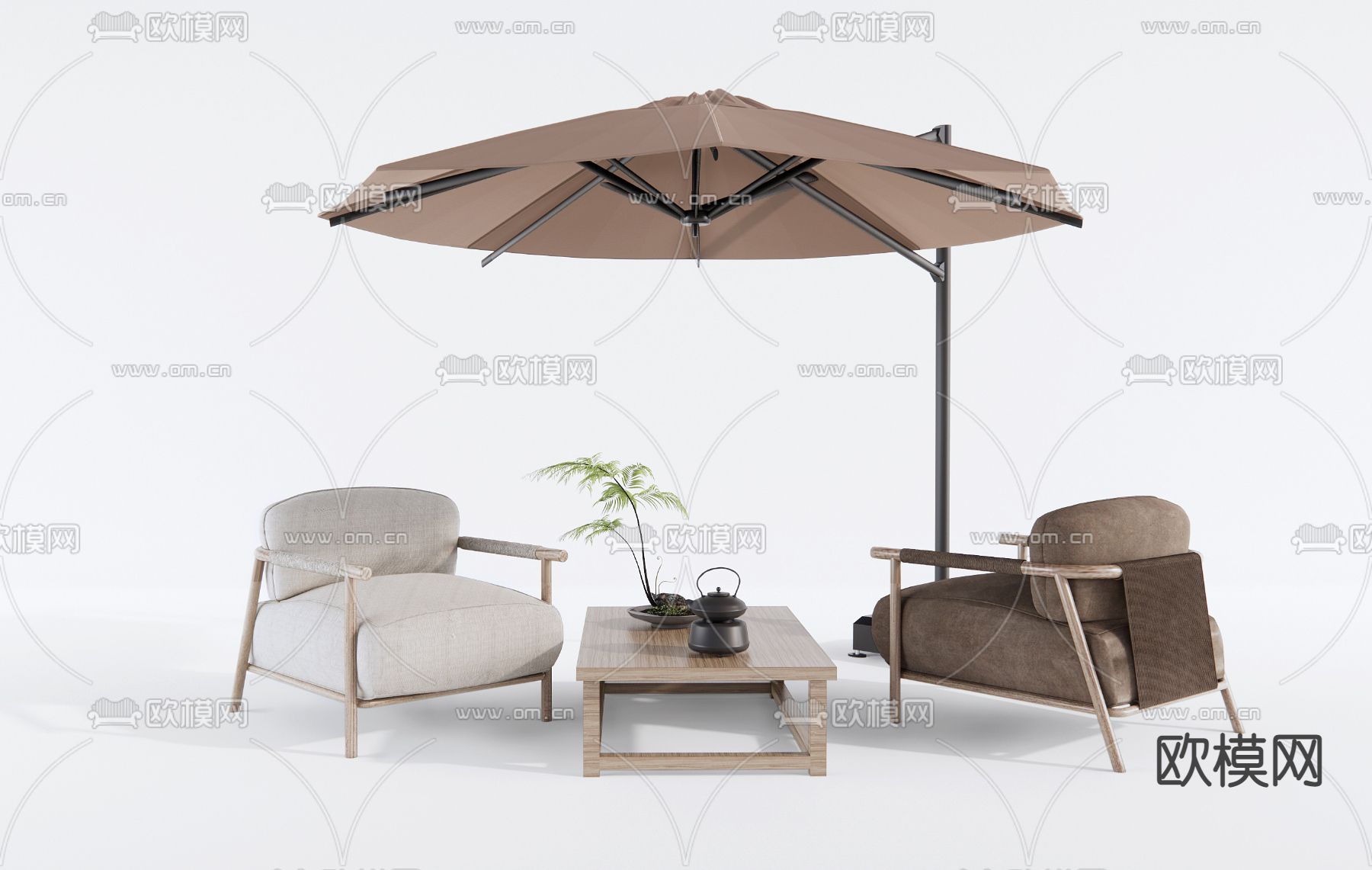 新中式户外桌椅3d模型下载