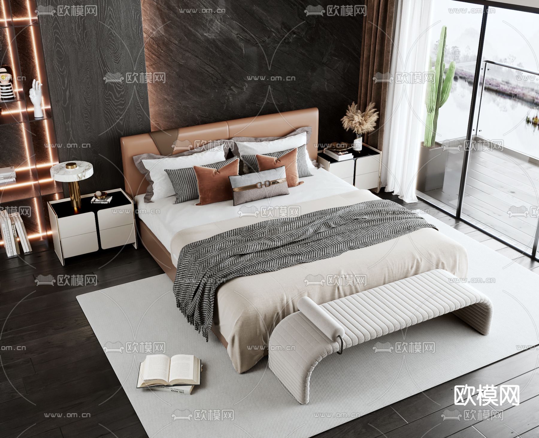 轻奢双人床3d模型下载