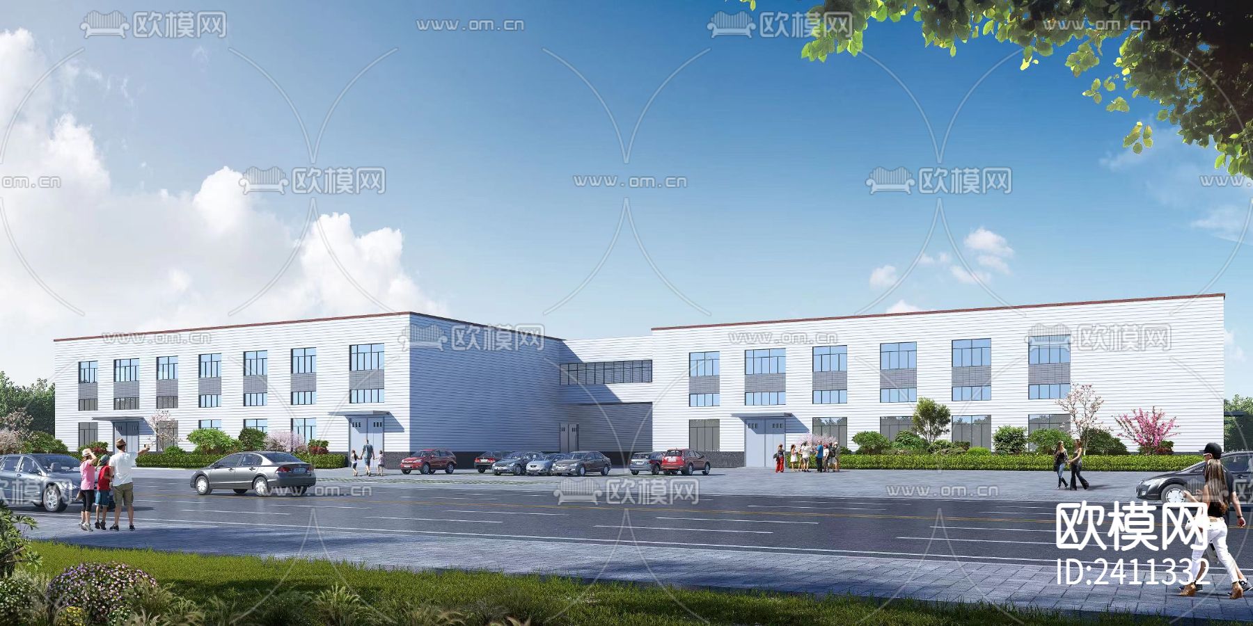 现代工厂厂房CAD施工图下载（渲染图5）