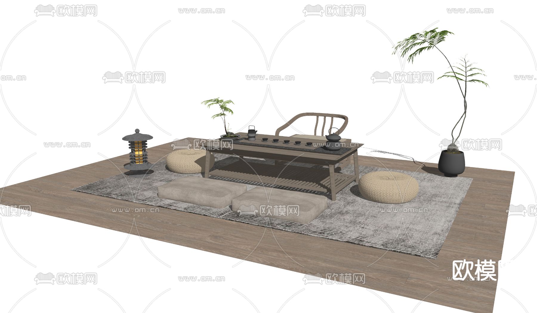 日式榻榻米茶桌椅su模型下载（渲染图3）