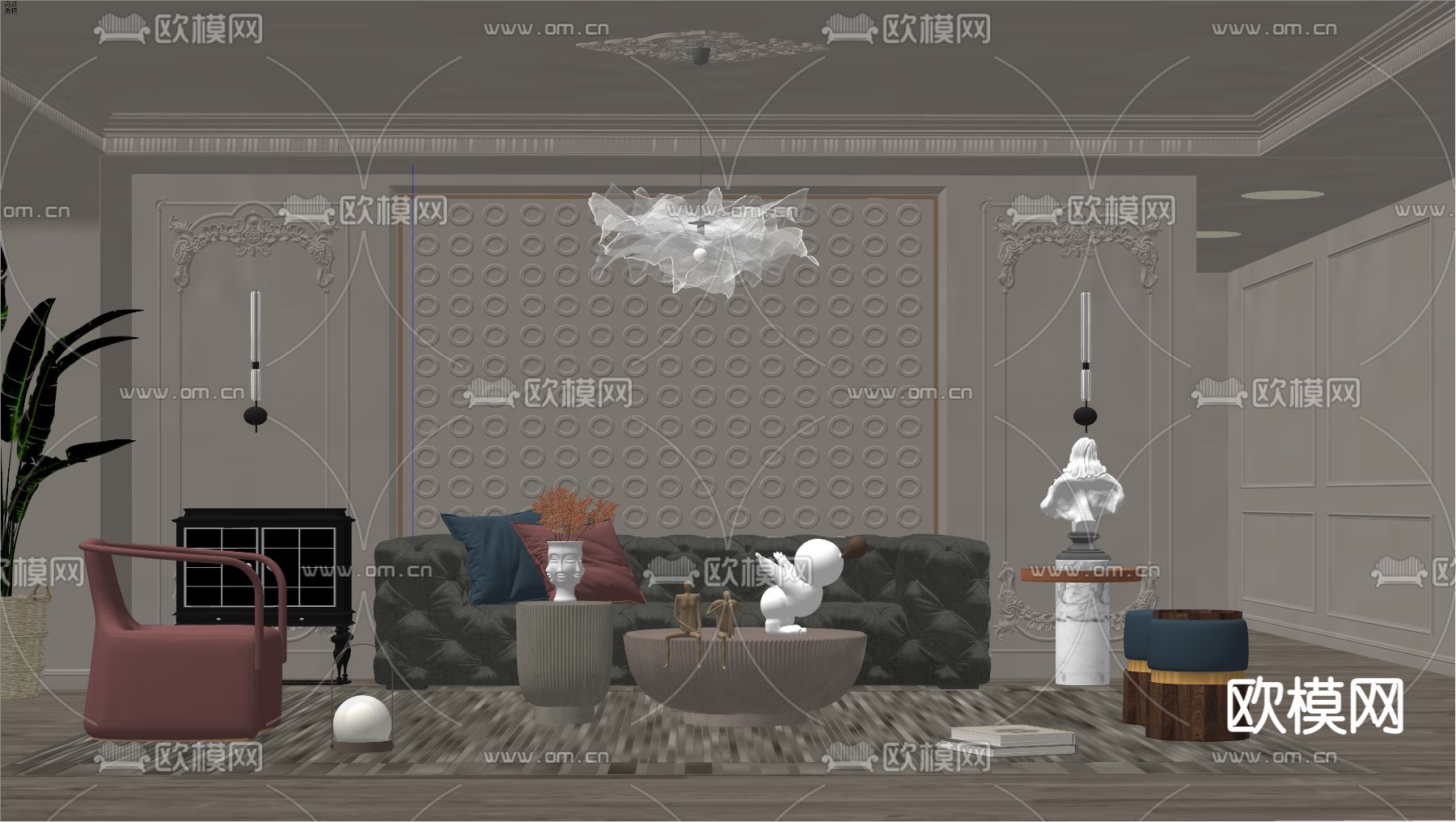 法式客厅su模型下载（渲染图2）