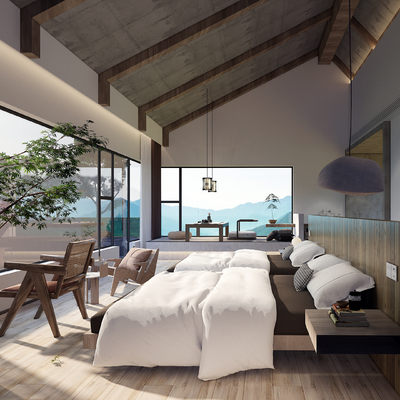  侘寂风民宿su模型 