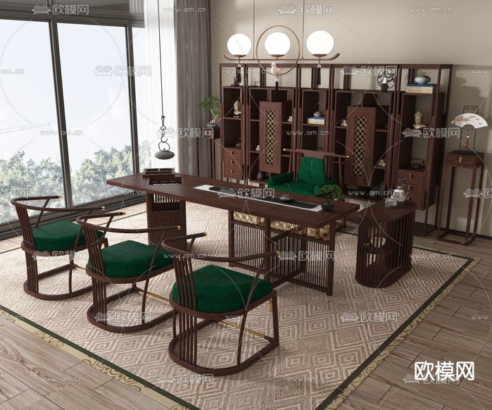 新中式茶桌椅3d模型下载