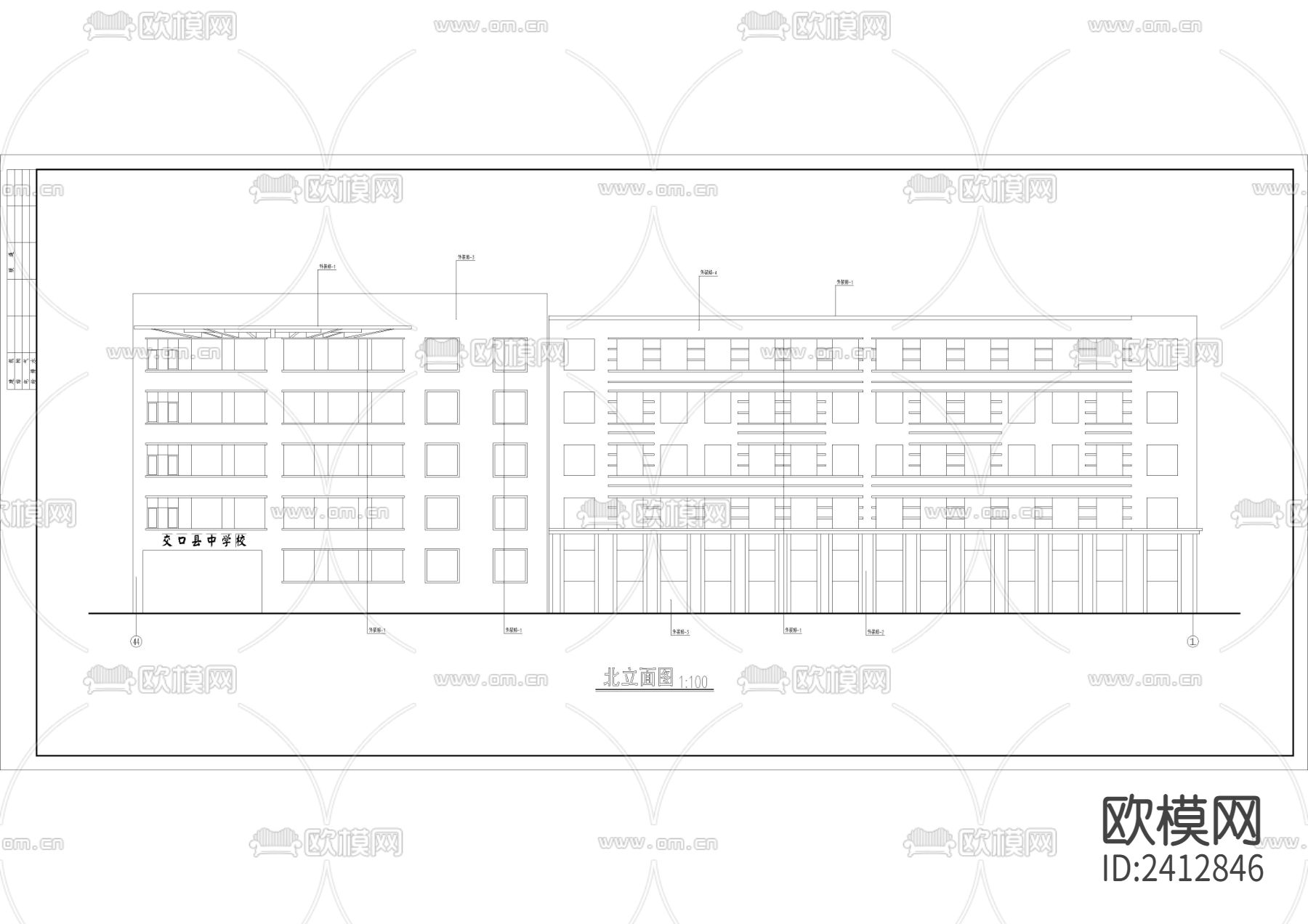 中学教学楼cad平面图下载（渲染图2）