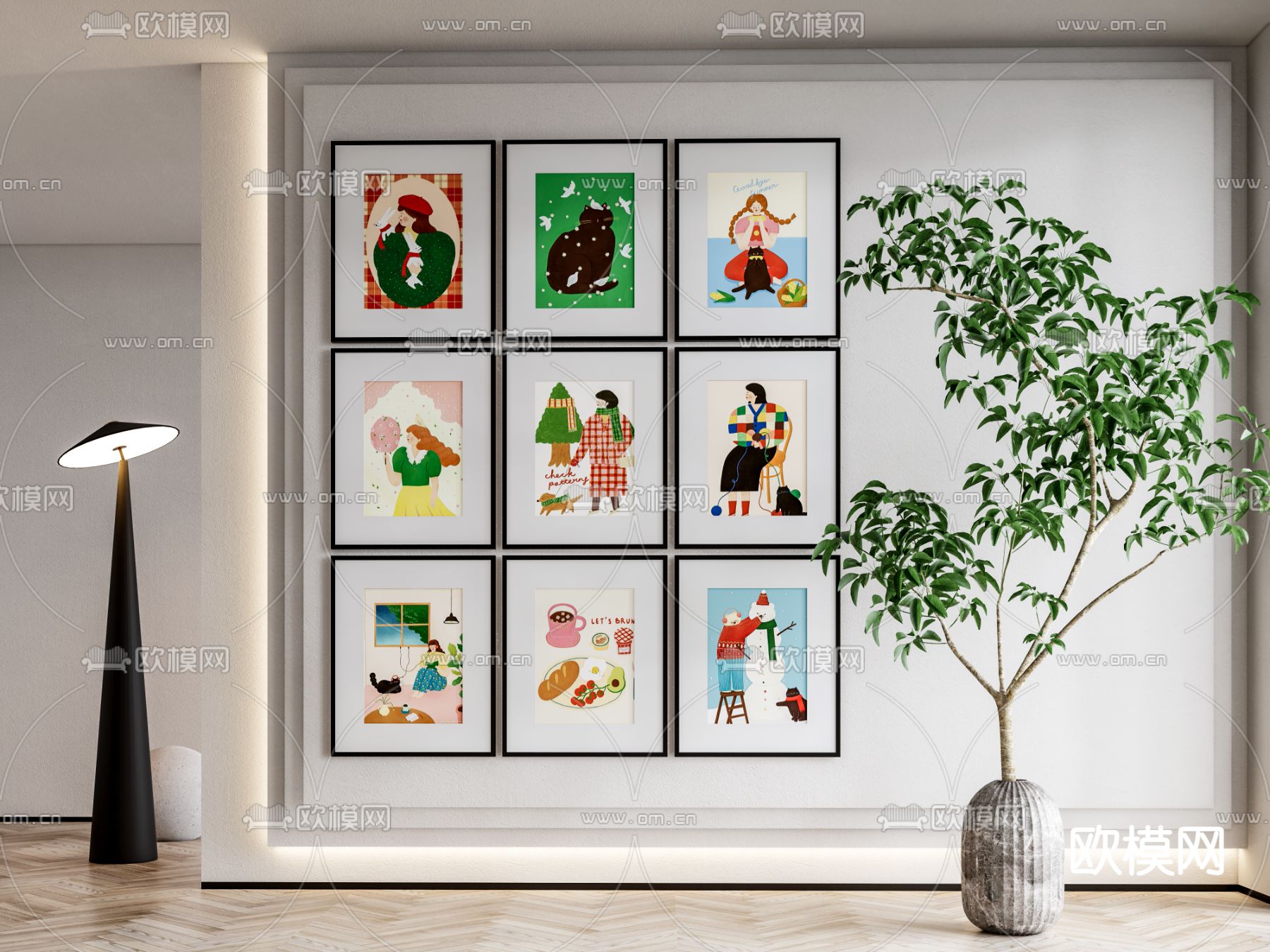 现代儿童插画 装饰挂画su模型下载（渲染图1）