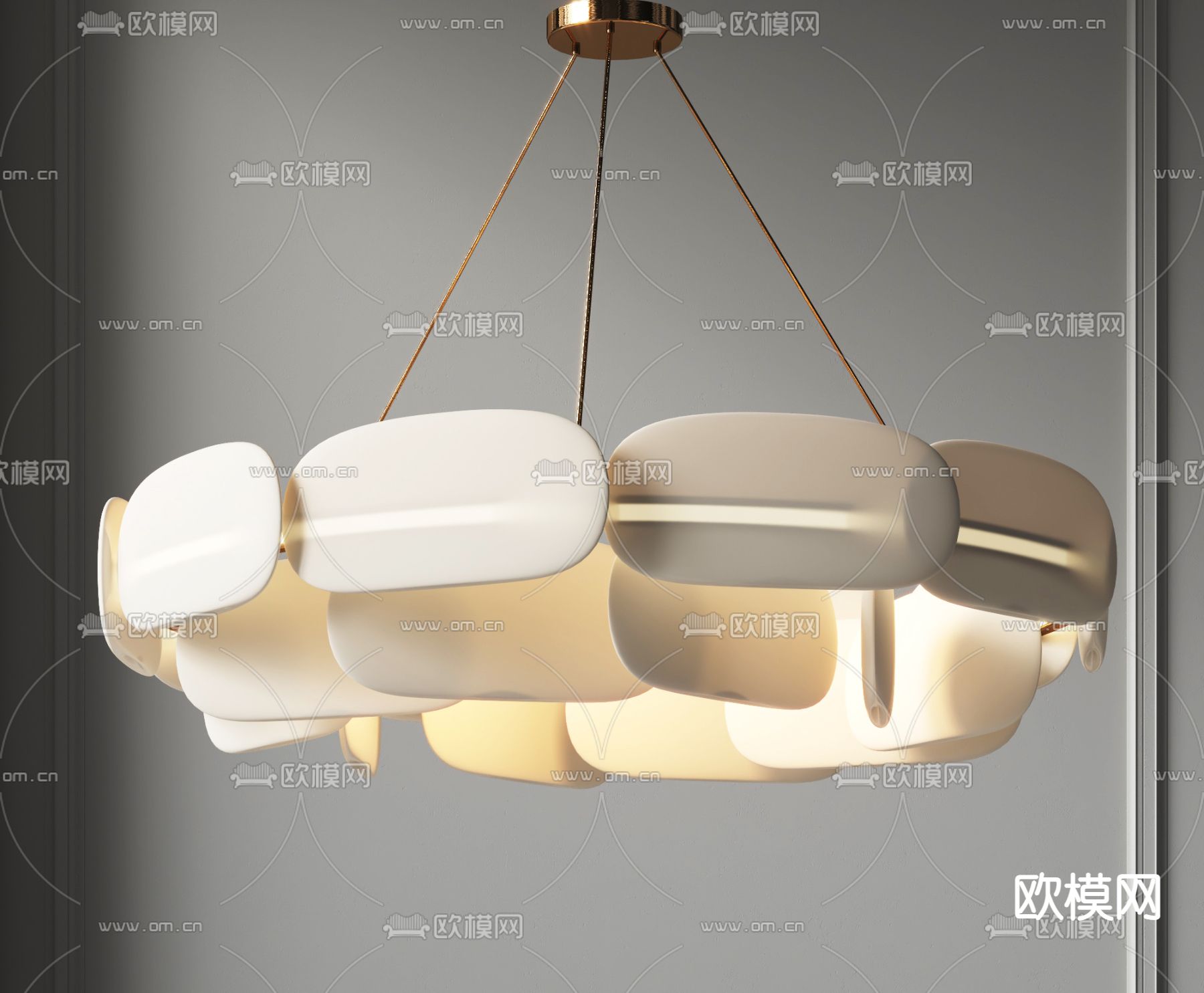 奶油风环形吊灯su模型下载（渲染图1）