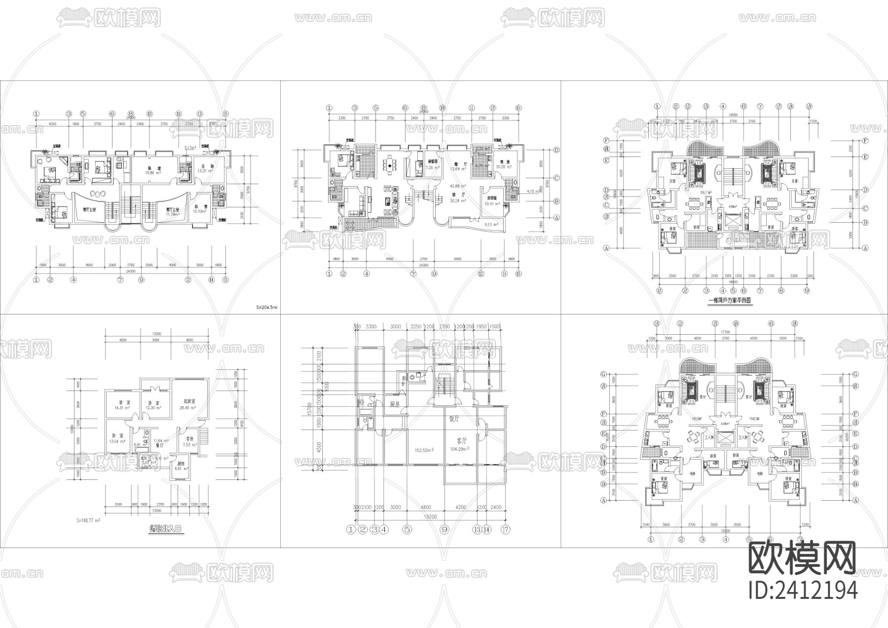 一梯两户户型设计cad施工图下载（渲染图4）