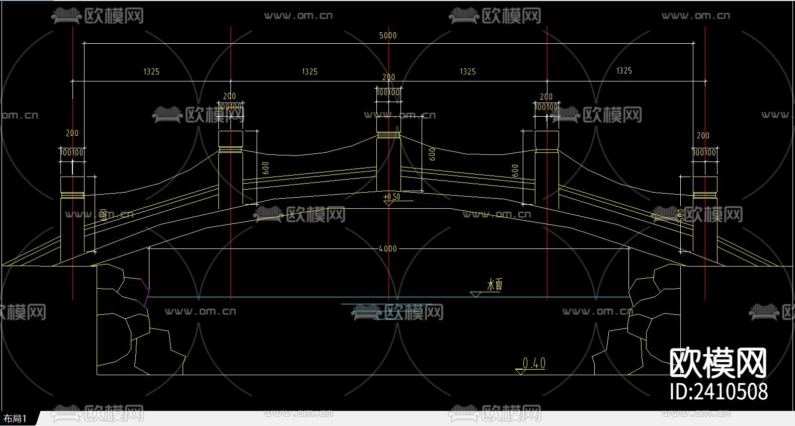 木拱桥设计cad施工图下载（渲染图2）