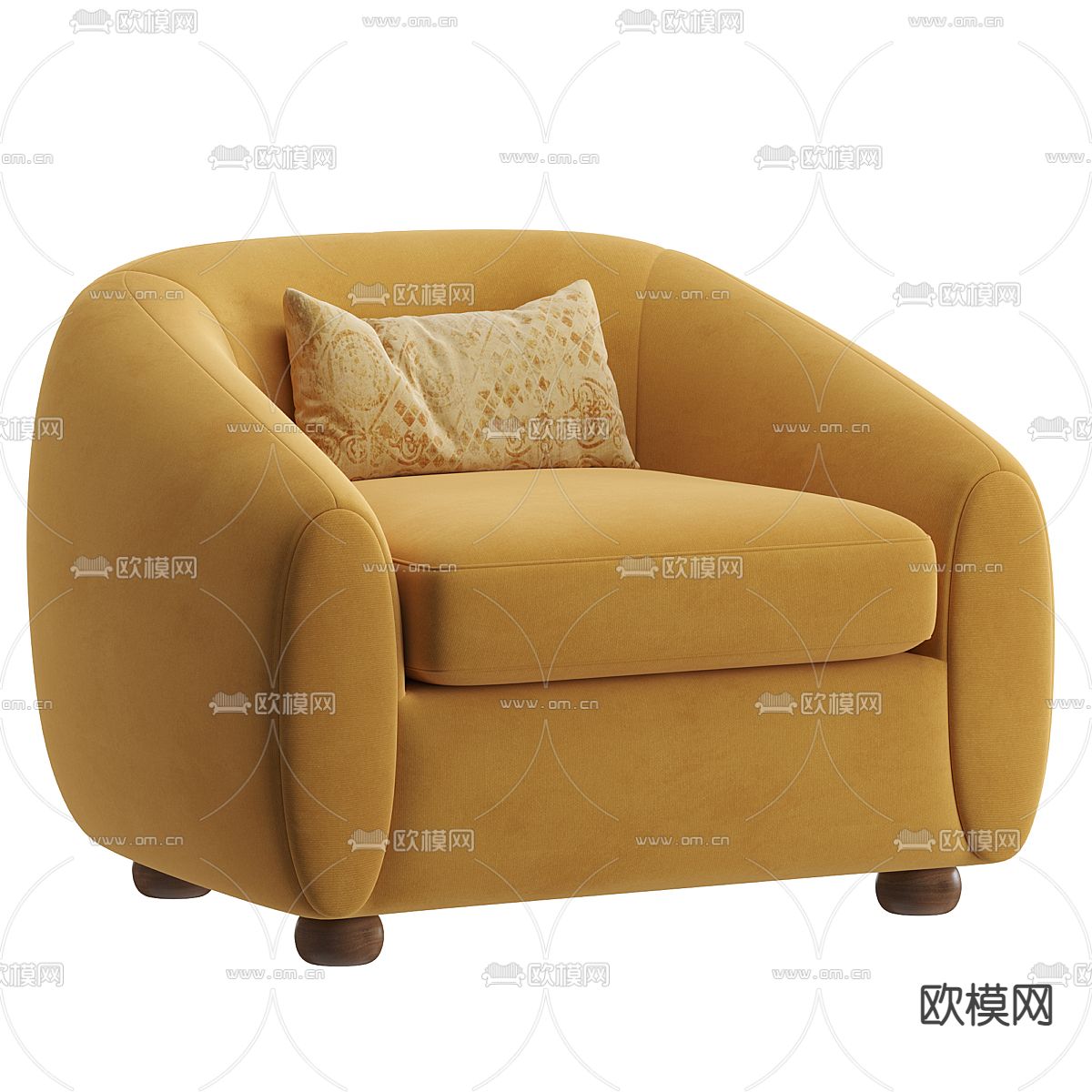 黄色单人沙发3d模型下载（渲染图3）
