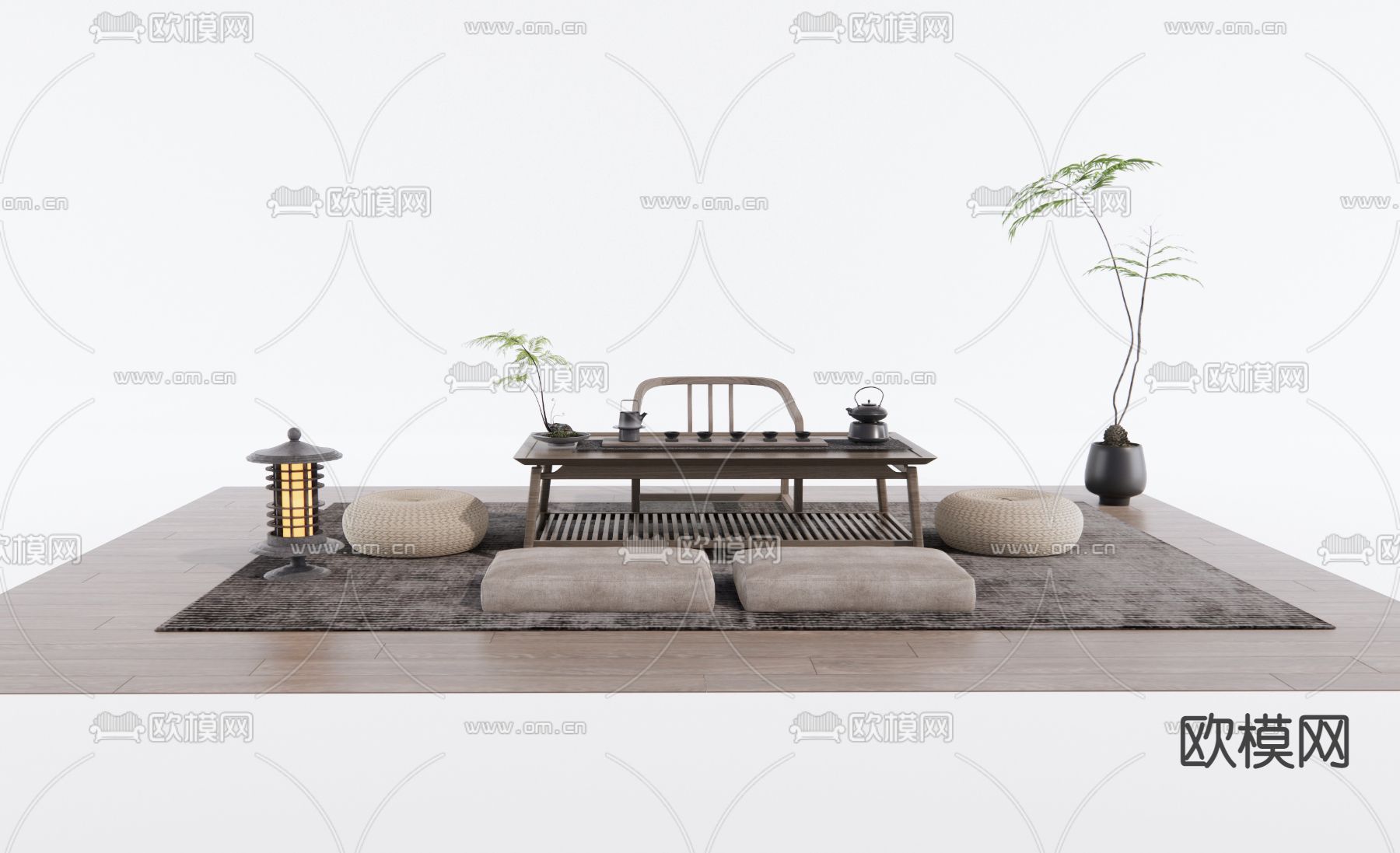 日式榻榻米茶桌椅su模型下载（渲染图1）