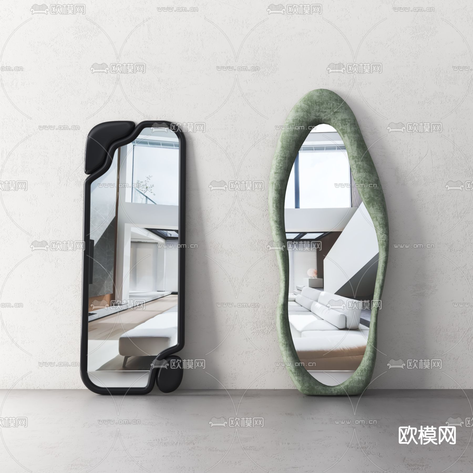 现代网红全身镜 落地镜su模型下载（渲染图1）