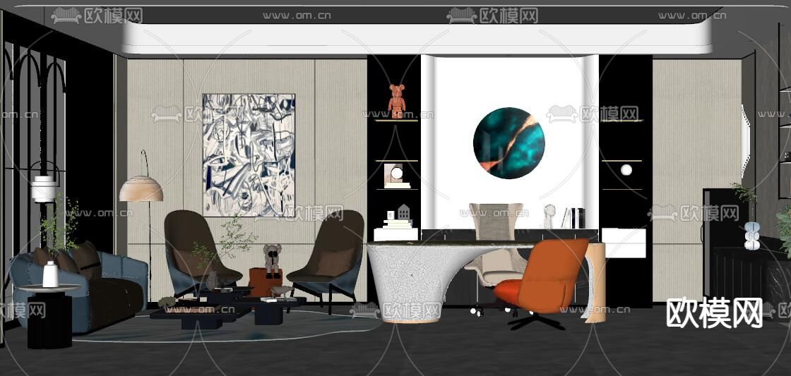 现代经理办公室su模型下载（渲染图2）