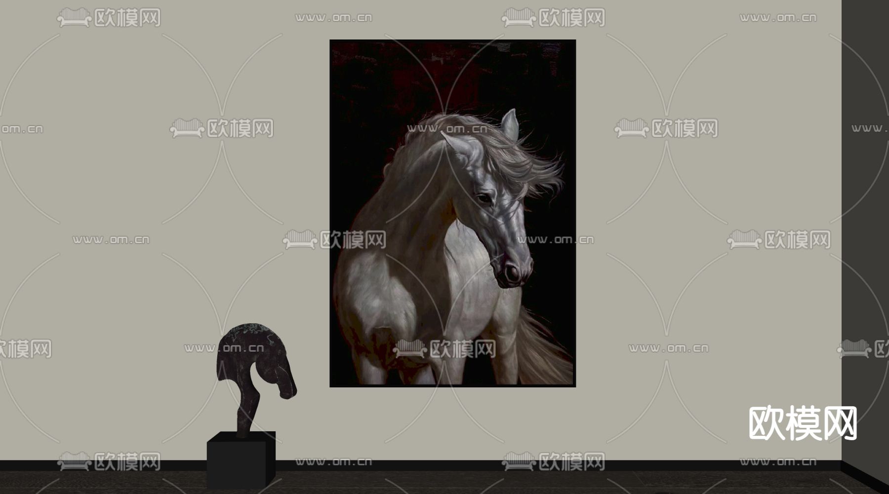 现代装饰画 骏马挂画su模型下载（渲染图2）