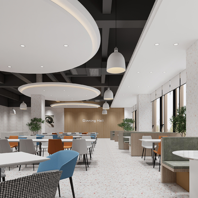  员工食堂 餐厅su模型 