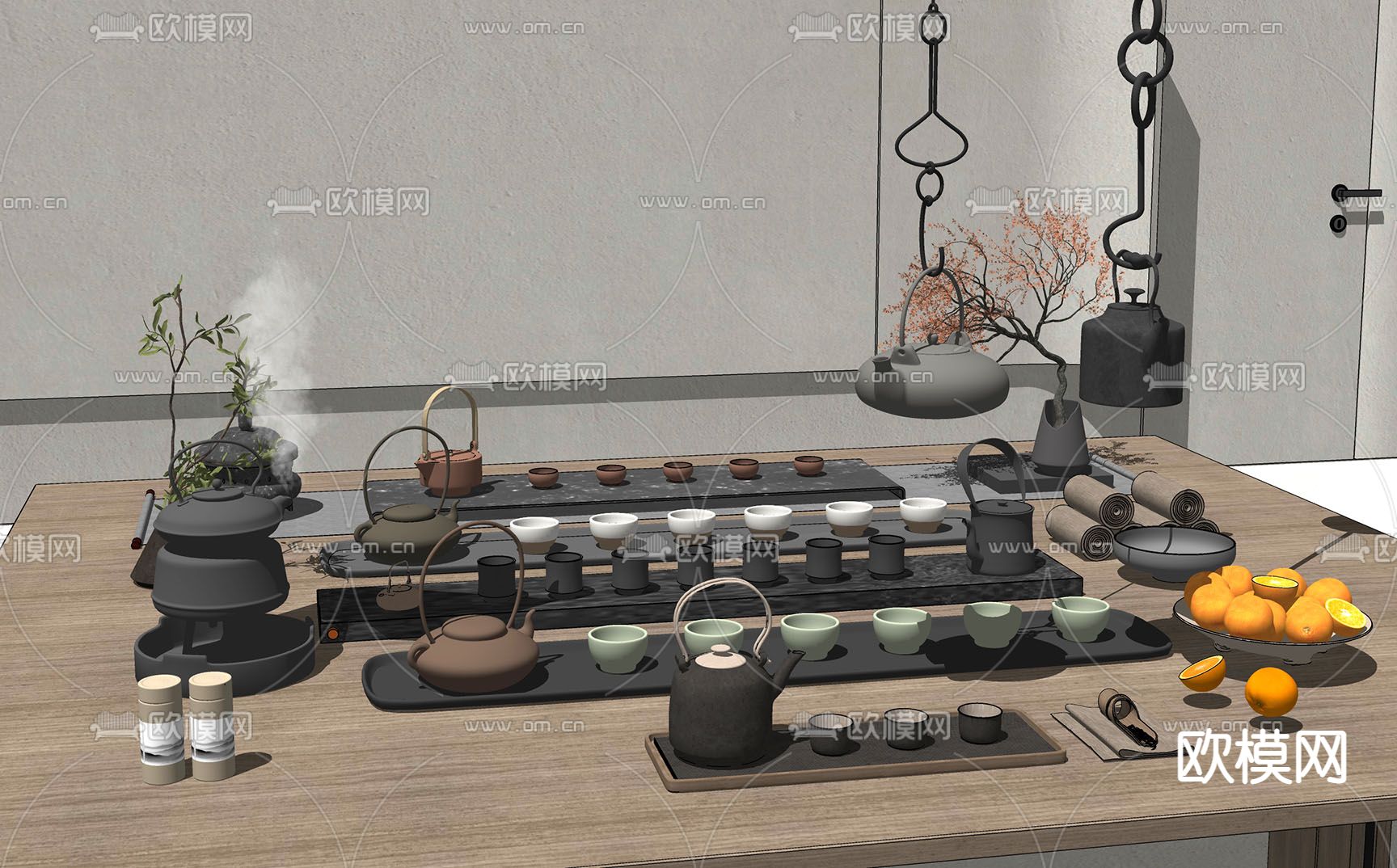 新中式茶具 悬挂茶壶su模型下载（渲染图1）