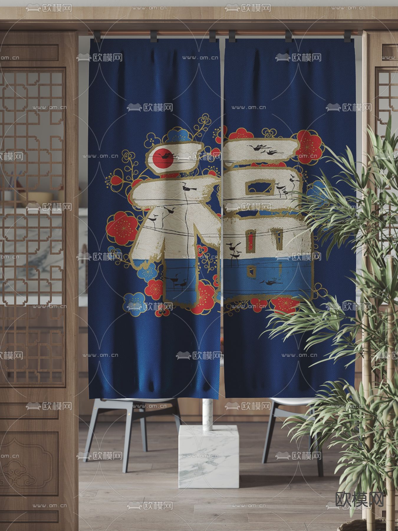 新中式布帘 门帘3d模型下载