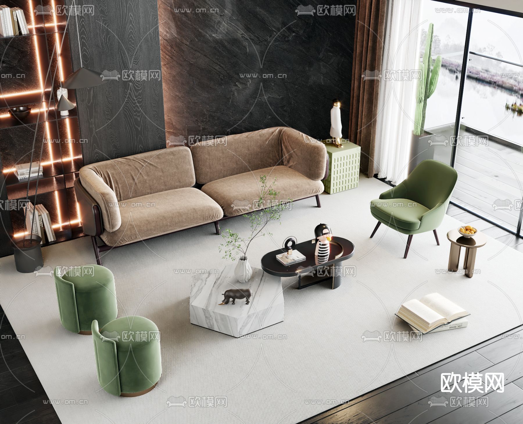 现代组合沙发3d模型下载_ID12238257_3dmax免费模型-欧模网