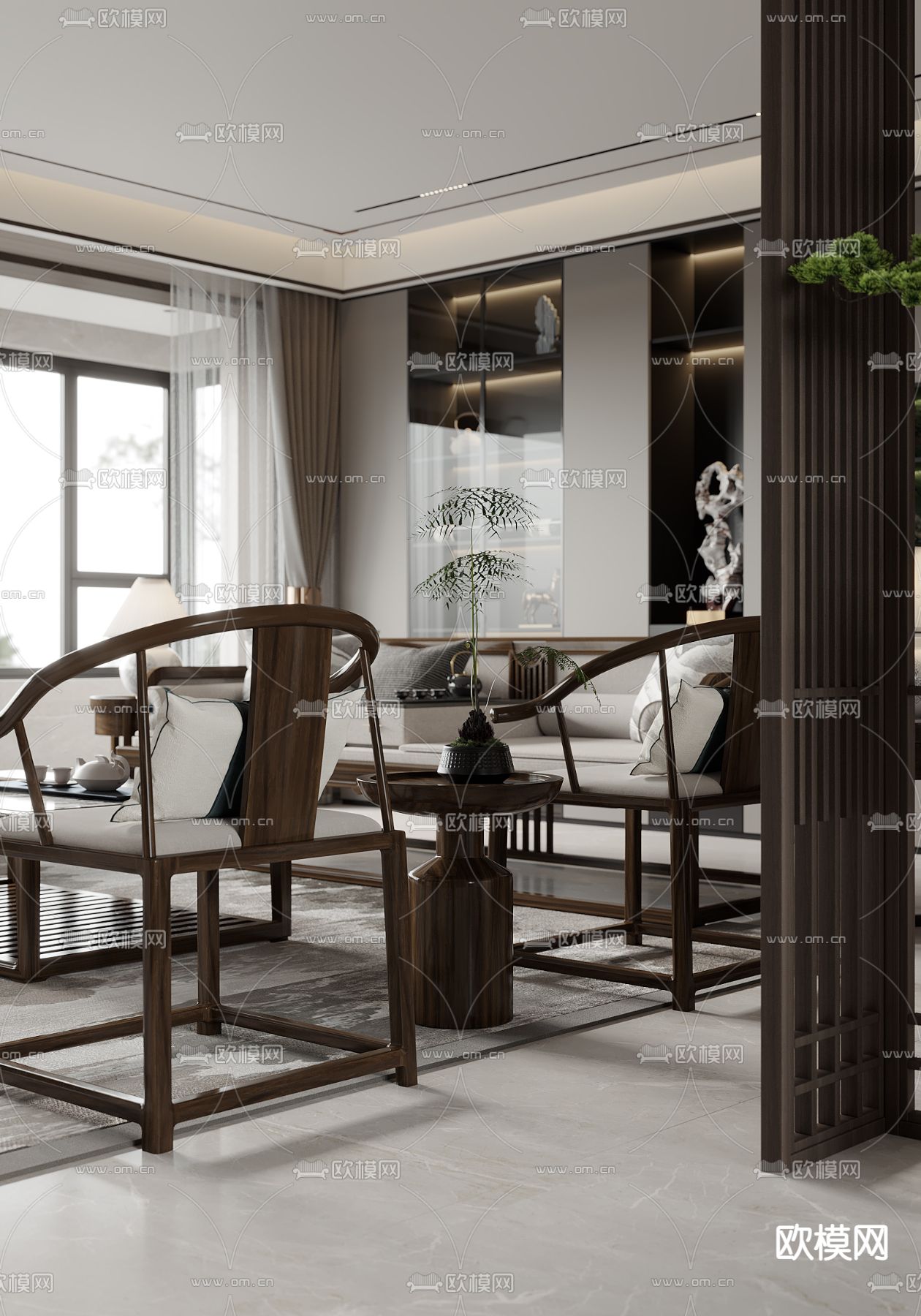新中式客厅 餐厅3d模型下载（渲染图6）