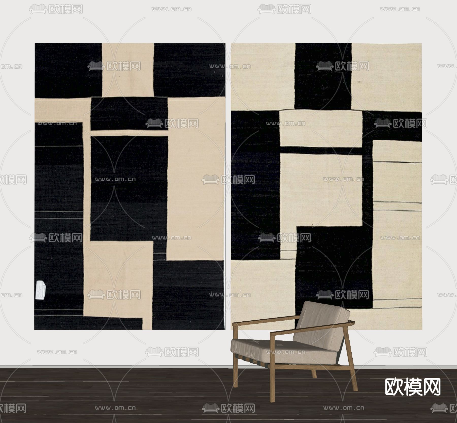现代黑白地毯su模型下载（渲染图2）