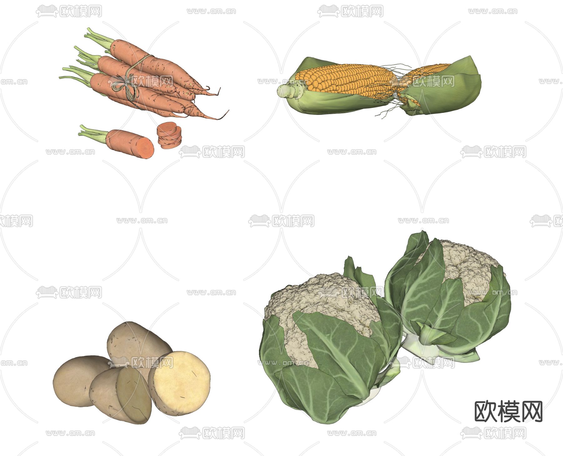 现代胡萝卜 花菜 玉米su模型下载（渲染图2）