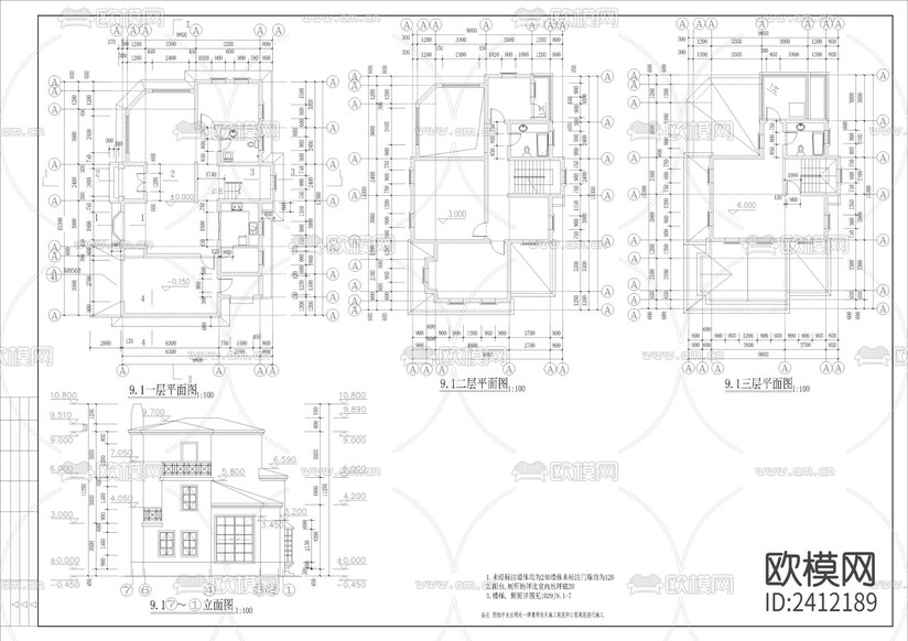 法式別墅建筑設(shè)計(jì)cad施工圖下載(渲染圖1)