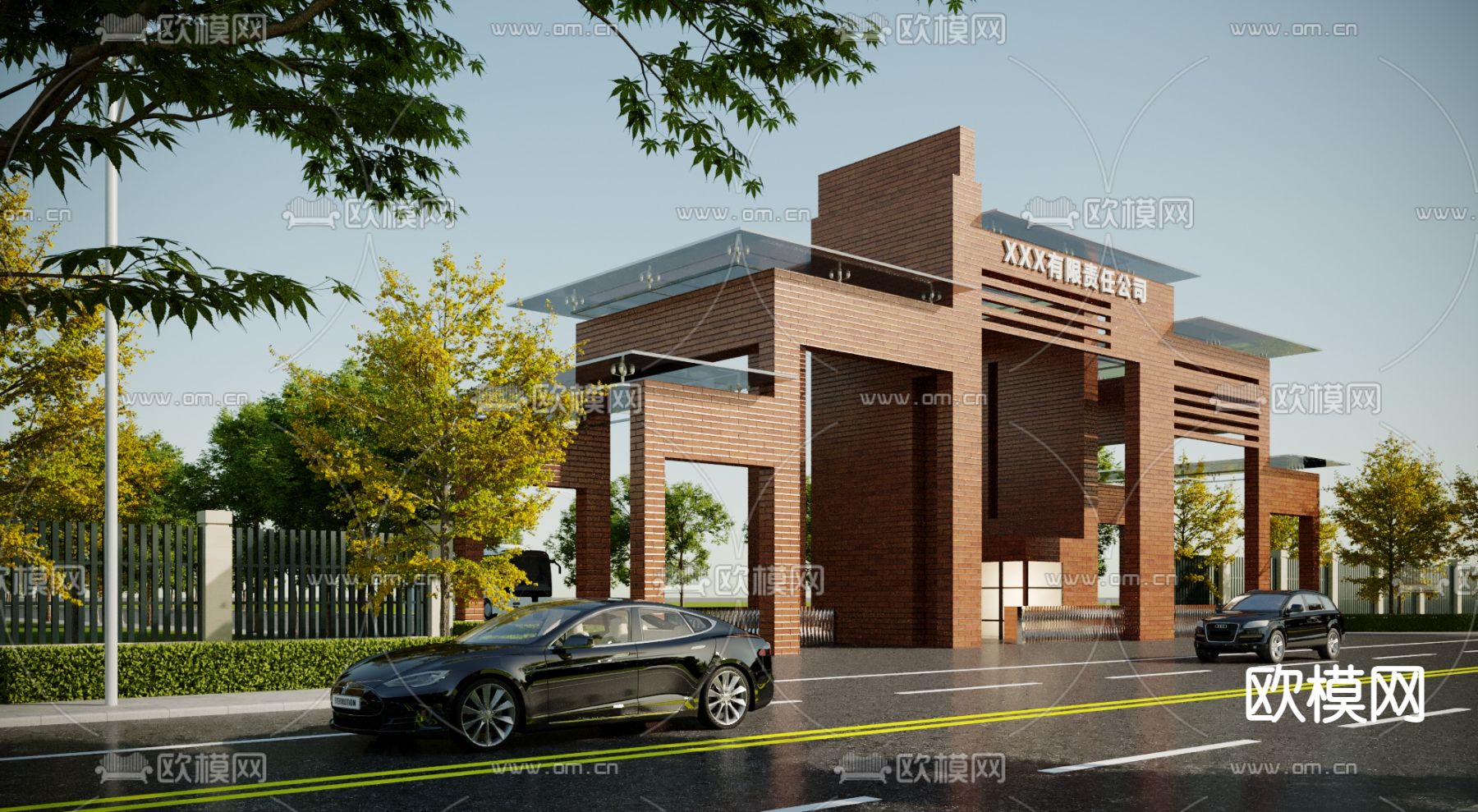 厂区大门 门头门面3d模型下载