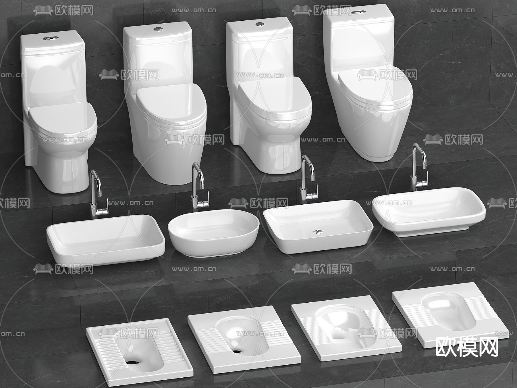 马桶 洗手台 蹲便器 水龙头su模型下载（渲染图1）