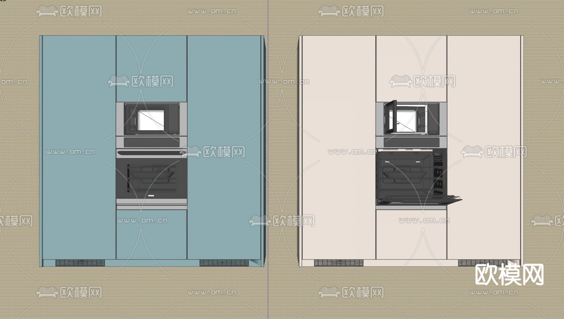 蒸箱烤箱 微波炉 橱柜su模型下载（渲染图2）