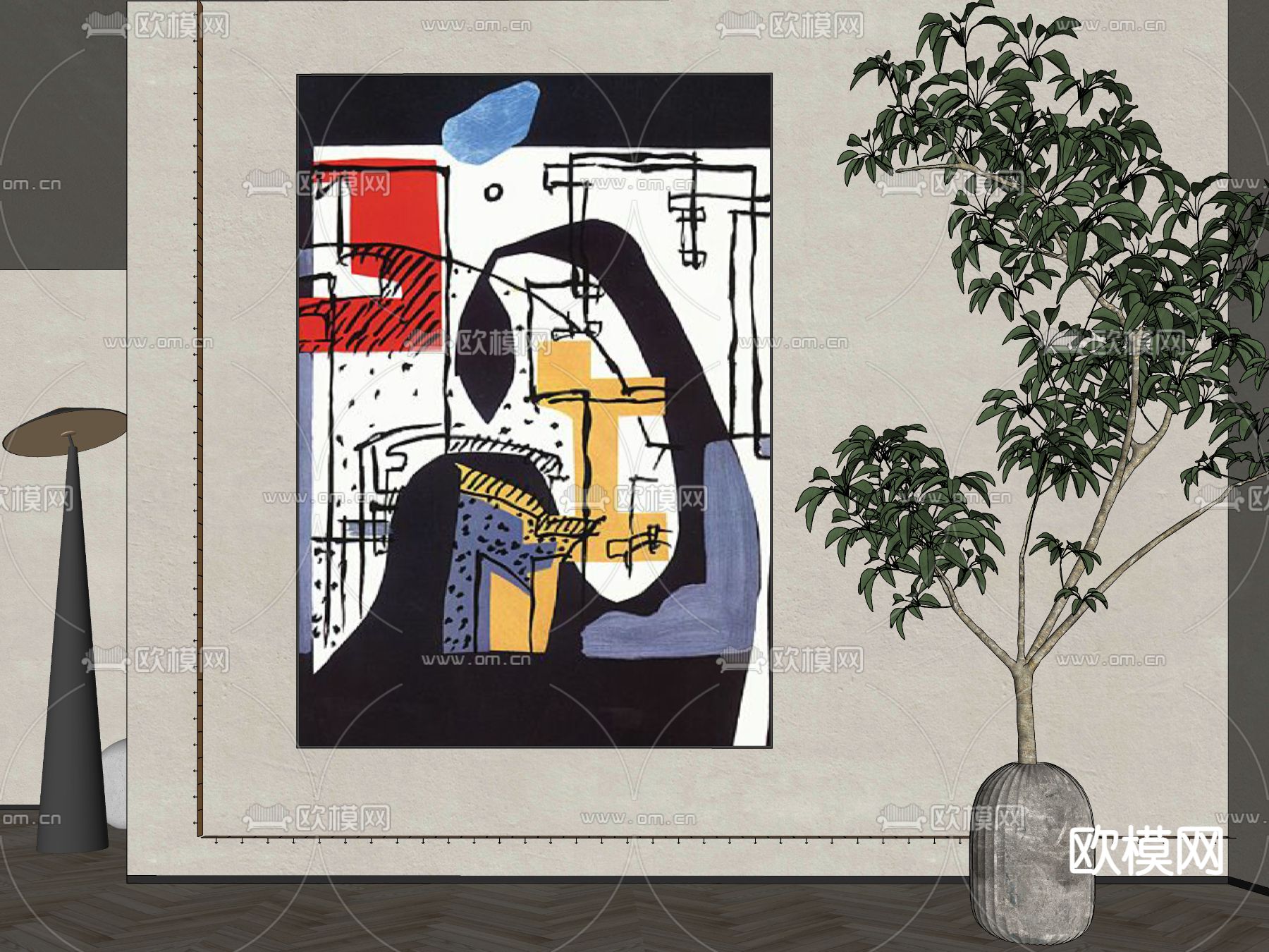 孟菲斯风装饰挂画su模型下载（渲染图2）