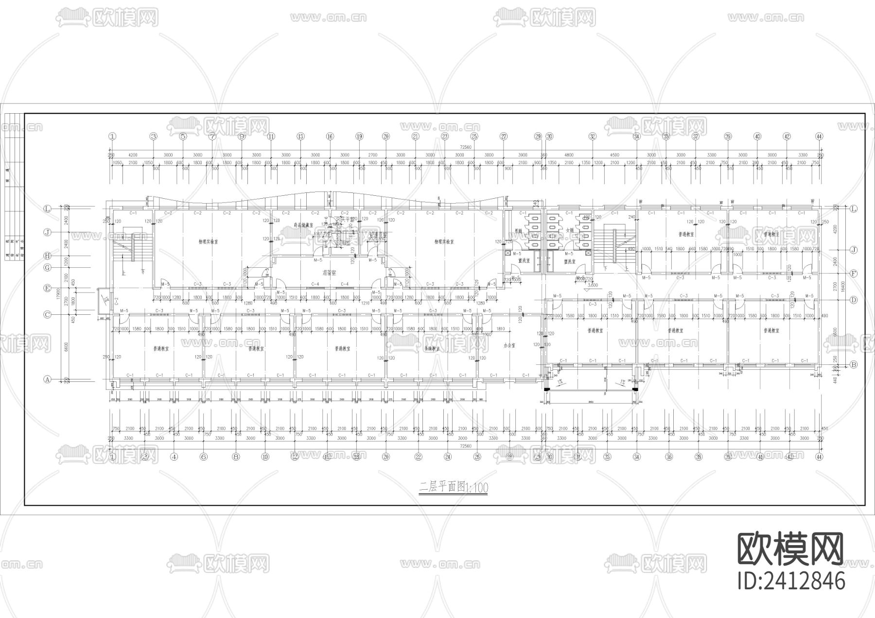 中学教学楼cad平面图下载（渲染图5）