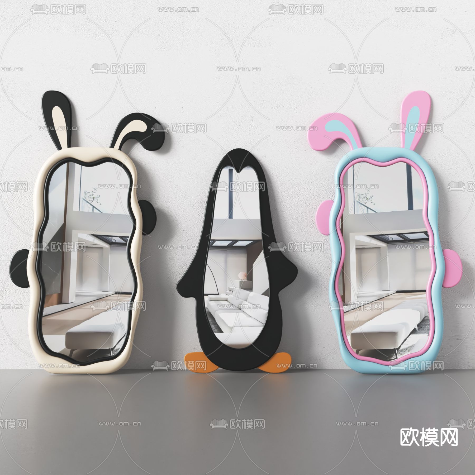 现代全身镜 落地镜su模型下载（渲染图1）