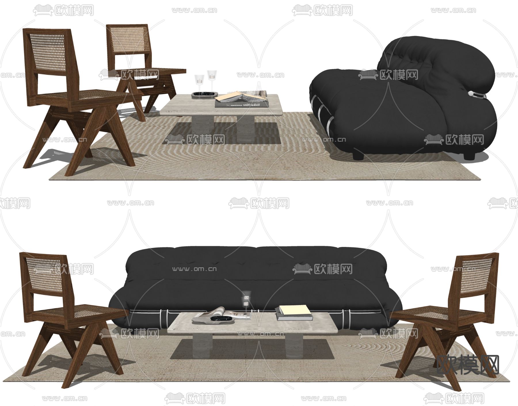 Cassina 沙发茶几组合su模型