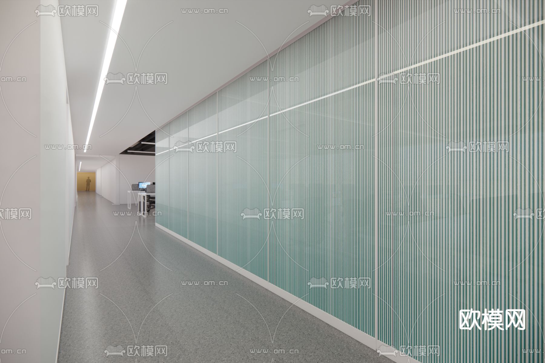 办公室走廊过道su模型下载（渲染图2）
