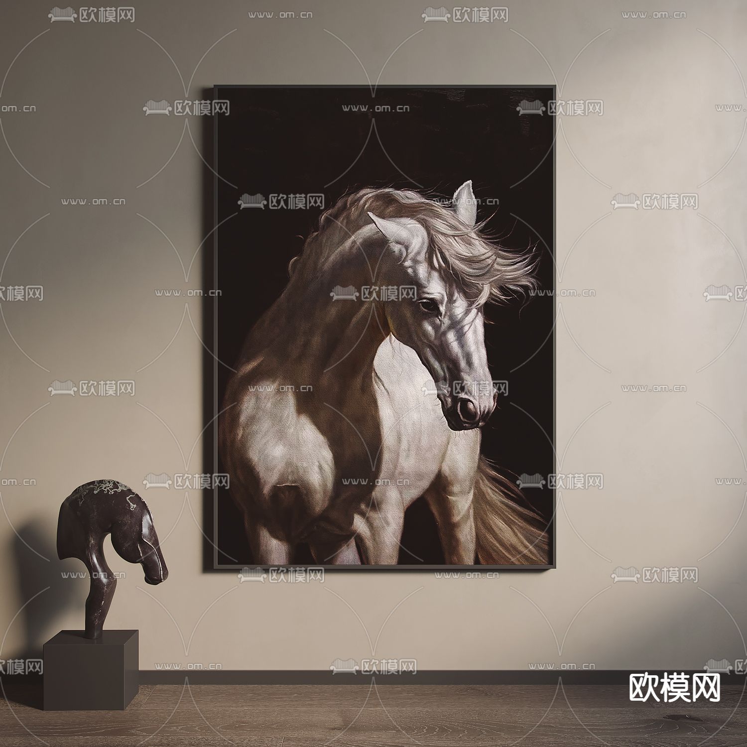 现代装饰画 骏马挂画su模型下载（渲染图1）
