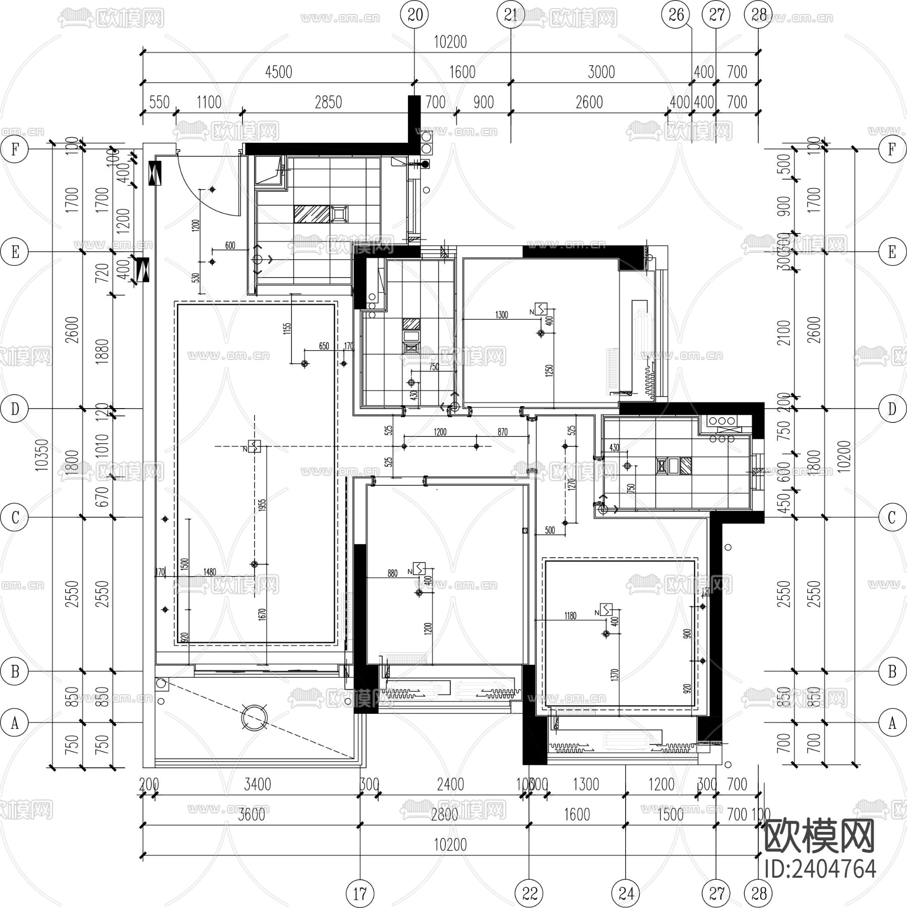 明溪花园A户型室内CAD施工图下载（渲染图4）