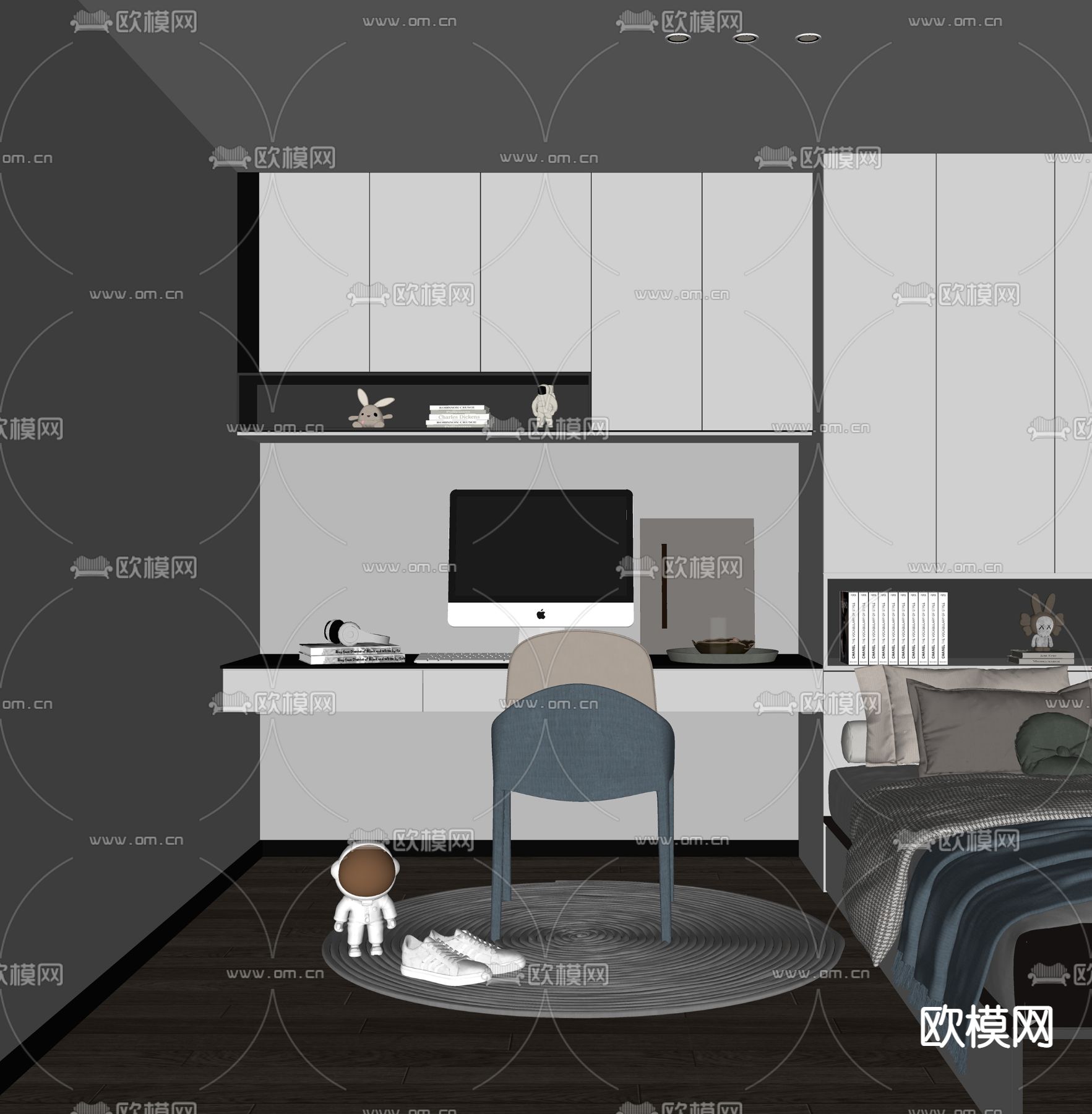 现代榻榻米卧室su模型