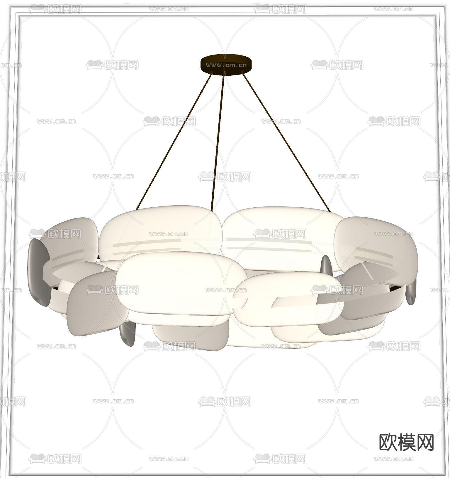 奶油风环形吊灯su模型下载（渲染图2）