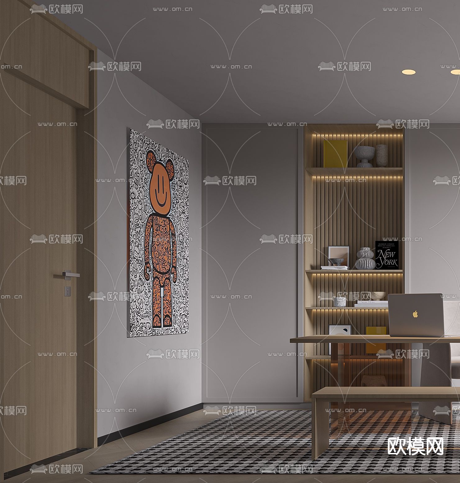 现代书房免费3d模型下载（渲染图3）