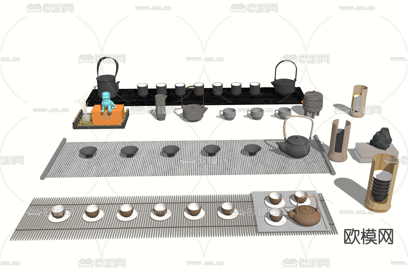 新中式茶具   茶壶 茶杯摆件su模型下载（渲染图1）