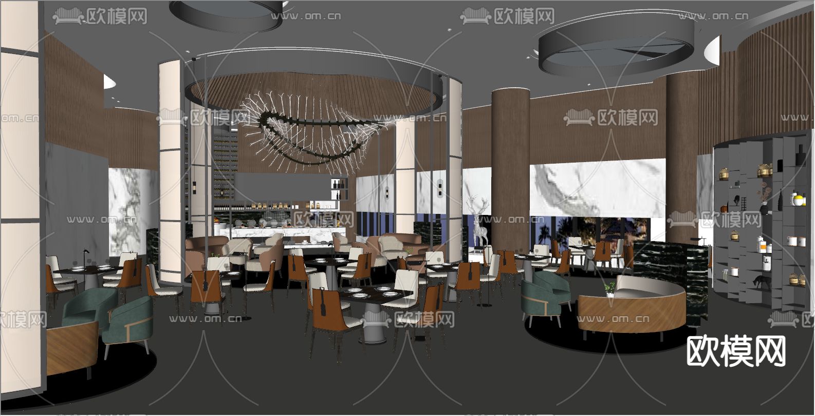 轻奢酒店餐厅su模型下载（渲染图2）