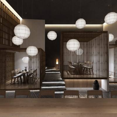  日式餐厅su模型 