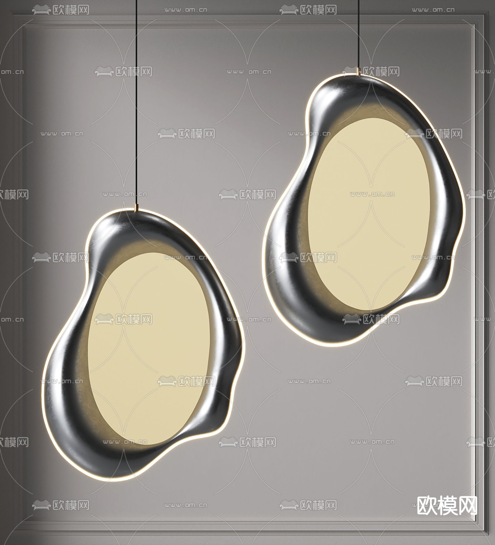 不规则包边吊灯su模型下载（渲染图1）