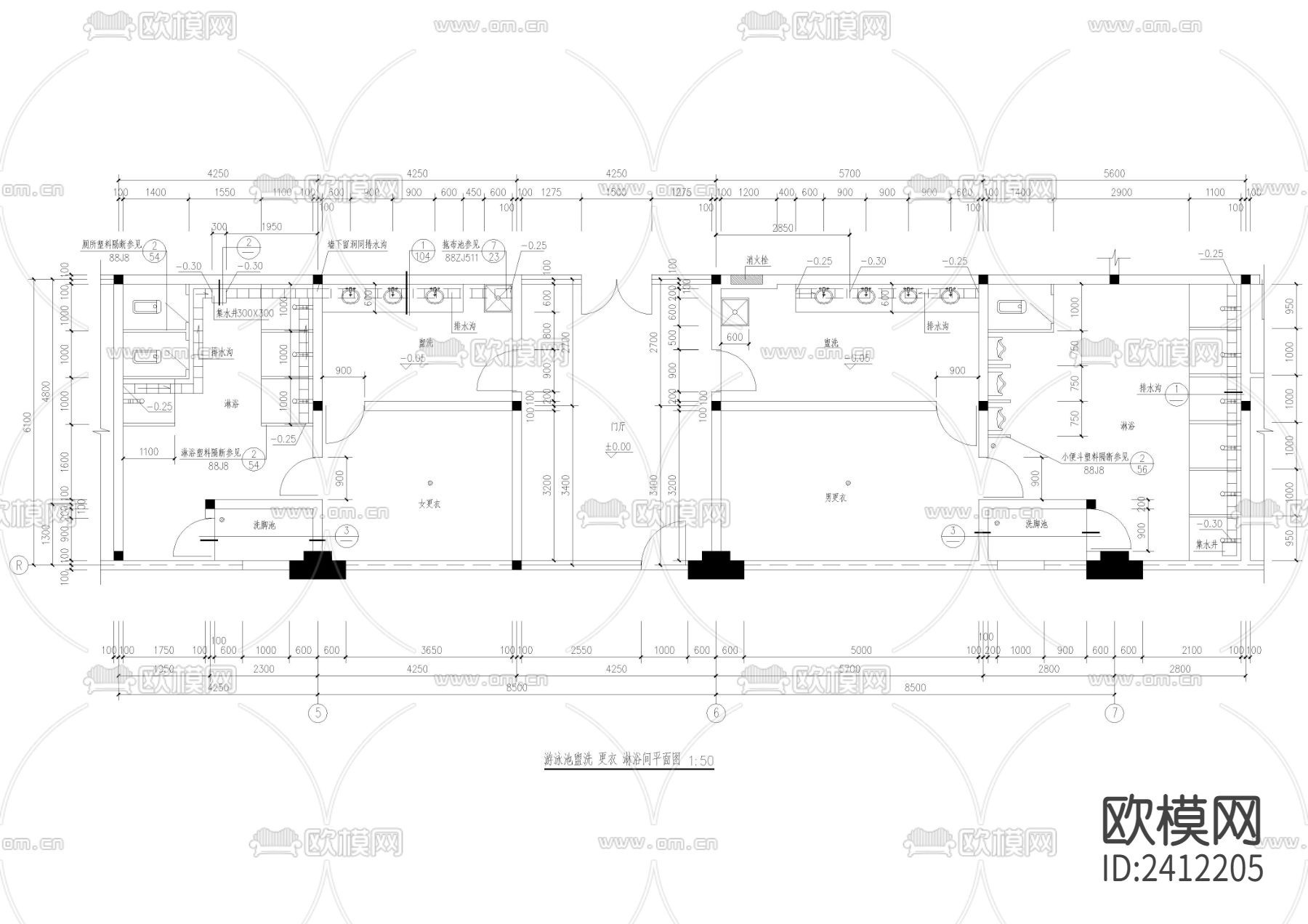 游泳池 更衣 淋浴间cad平面图下载（渲染图1）