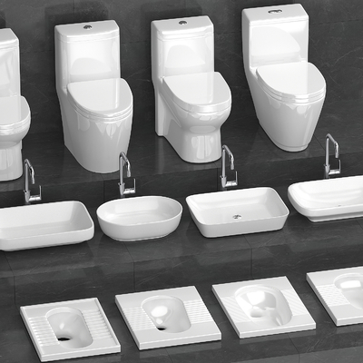  马桶 洗手台 蹲便器 水龙头su模型 
