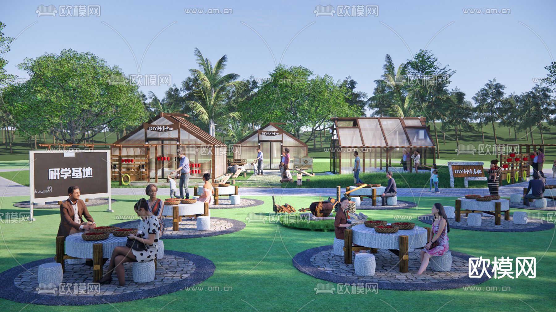 中式乡村公园景观su模型下载（渲染图1）