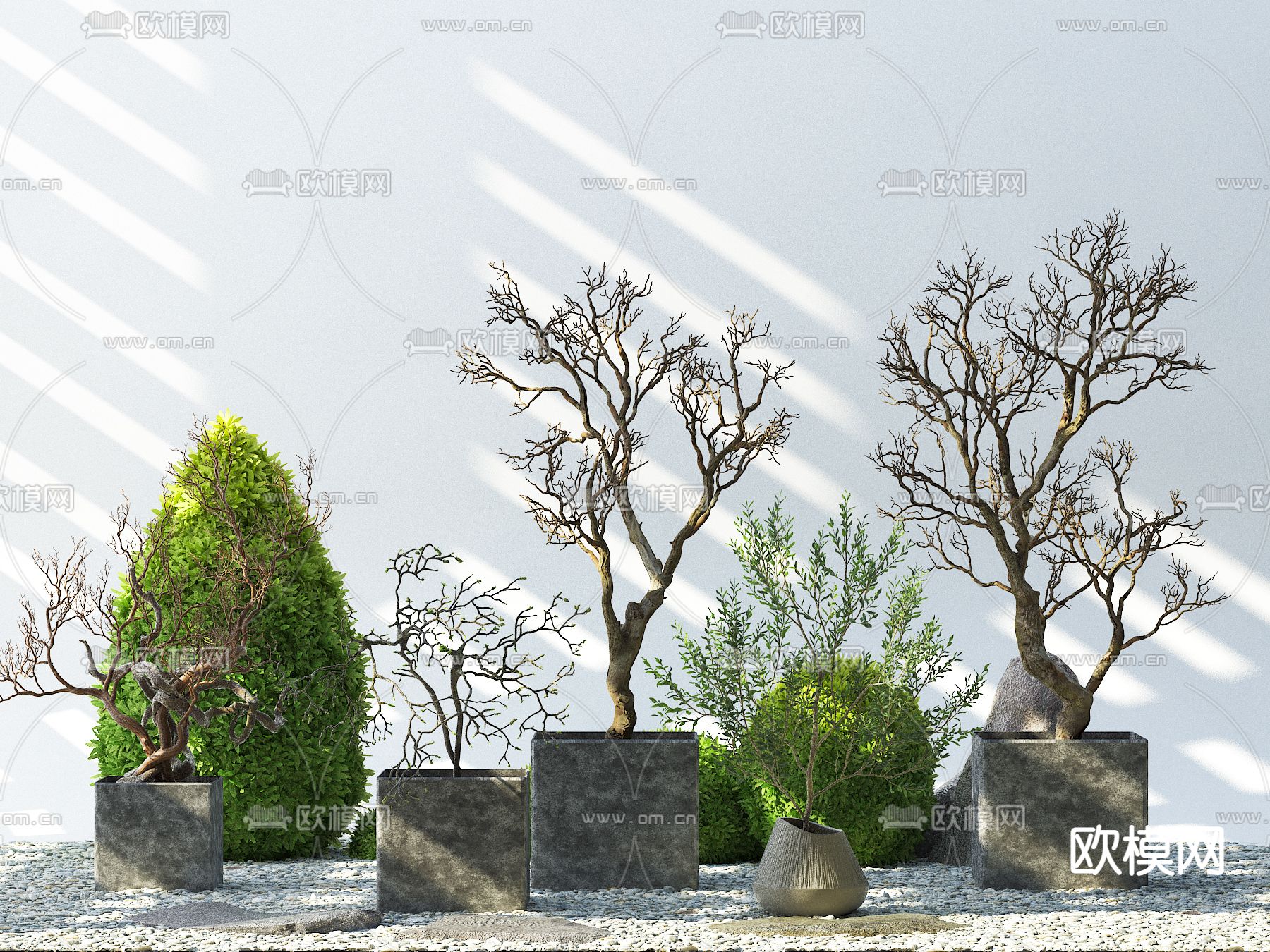 新中式植物堆盆栽 盆景3d模型下载