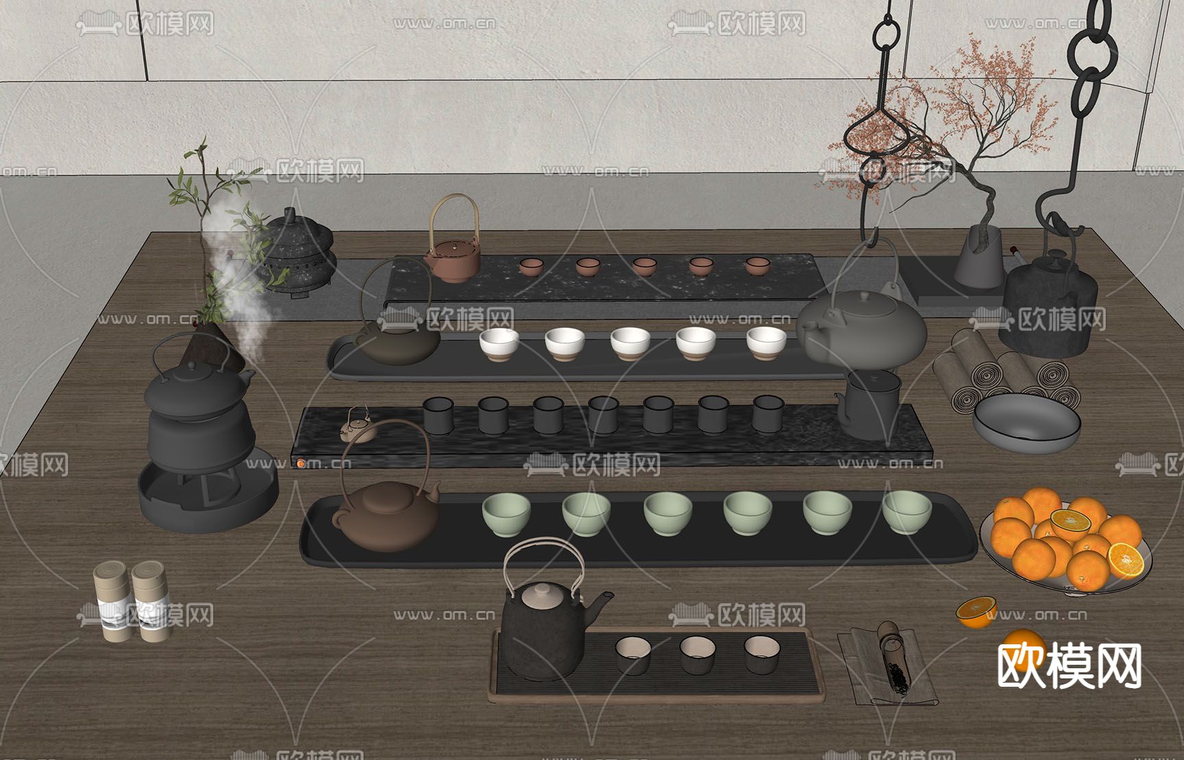 新中式茶具 悬挂茶壶su模型下载（渲染图2）