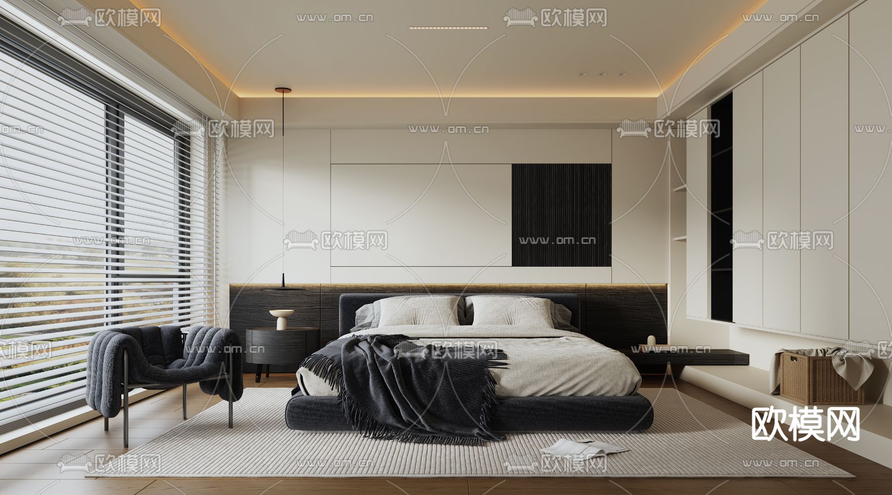 黑白风卧室 主人房3d模型下载