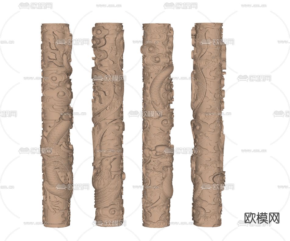 中式 雕花柱子 盘龙柱su模型下载（渲染图2）